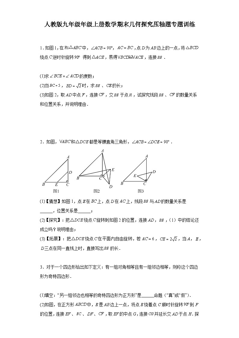 【期中复习】人教版 初中数学九年级上册 期末专题复习  几何探究压轴题专题训练（含解析）01
