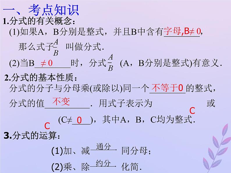 中考数学冲刺复习第一章数与式第3课分式课件02