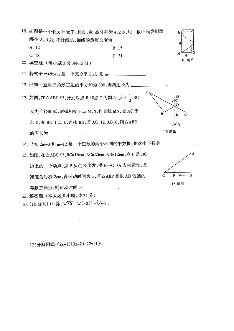 河南省周口市淮阳区2023-2024学年八年级上学期12月月考数学试题（含答案）第2页
