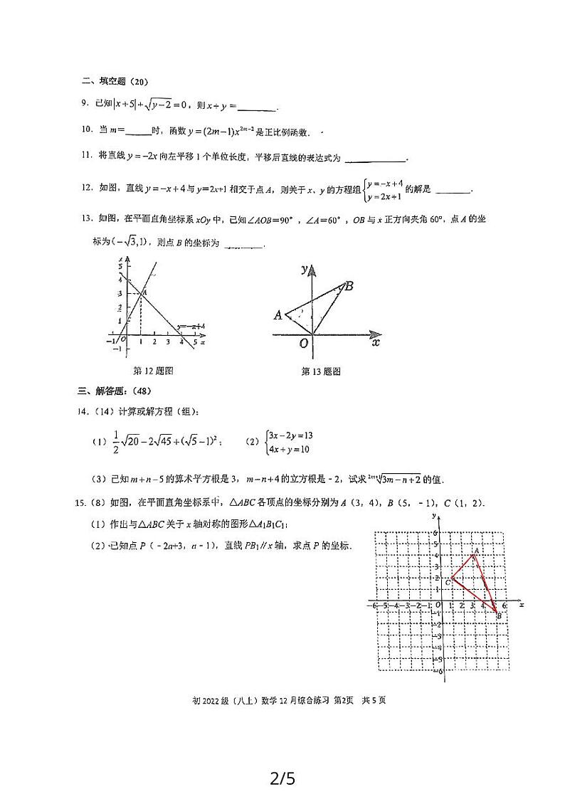四川省成都市龙泉驿区师上学校2023—-2024学年八年级上学期12月月考数学试题第2页