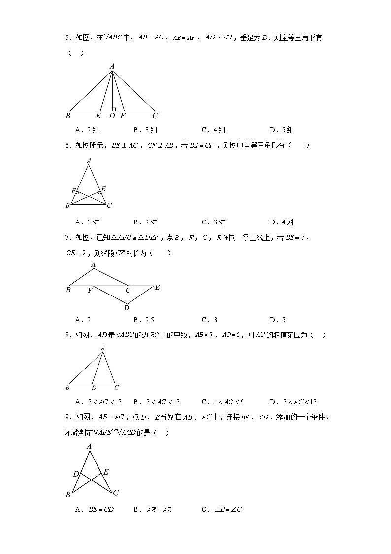 2023-2024学年青岛版（2012）八年级上册第一章全等三角形单元测试卷(含答案)02