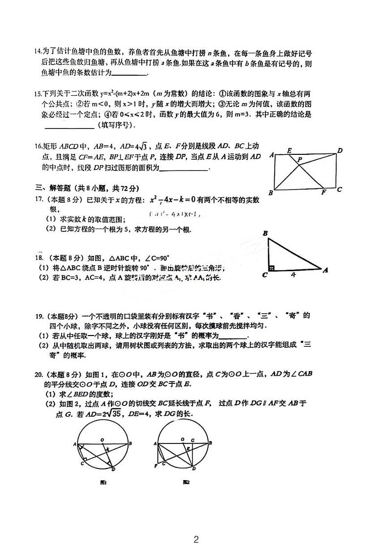 2023武汉市第三寄宿中学九年级12月月考数学试卷02