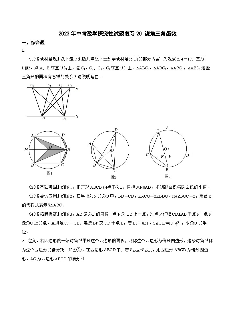 2024年中考数学探究性试题总复习--  锐角三角函数（20）第1页
