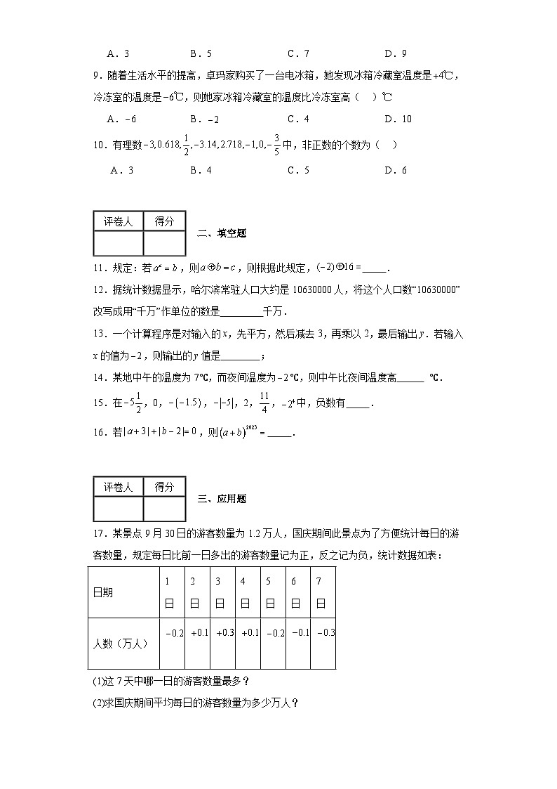 2023-2024学年湘教版（2012）七年级上册第一章有理数单元测试卷(含答案)第2页