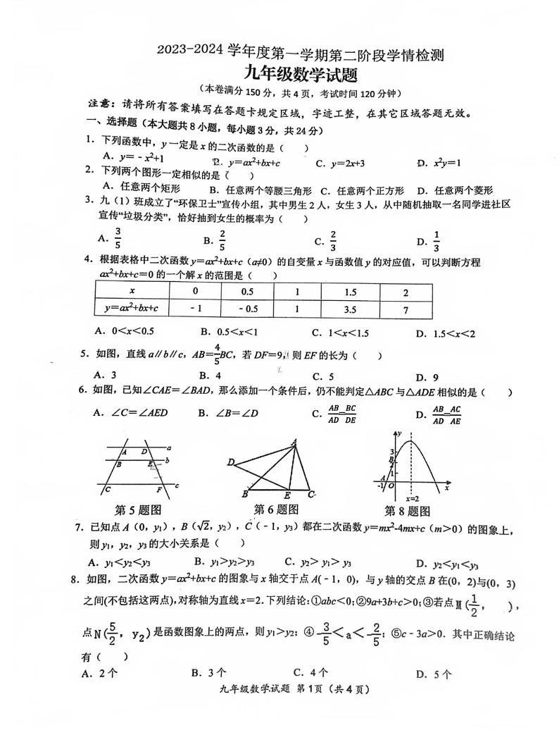 江苏省连云港市赣榆实验中学2023-2024学年九年级上学期12月月考数学试题01