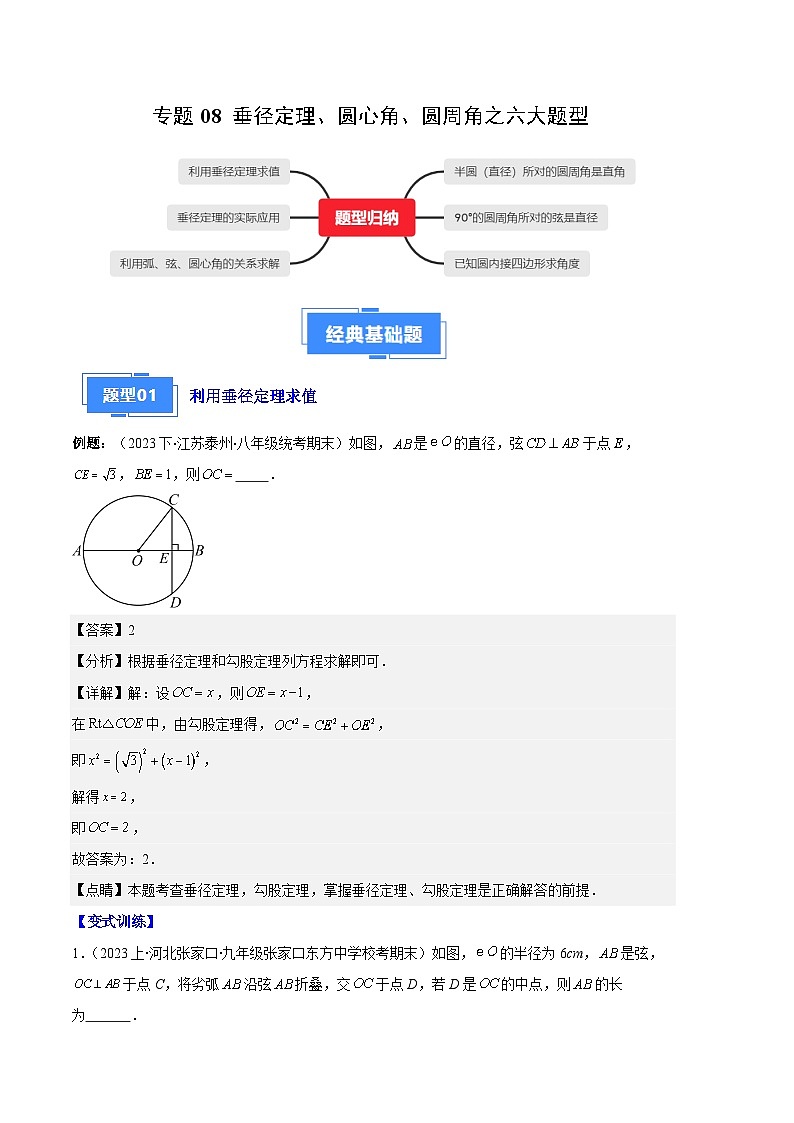 专题08 垂径定理、圆心角、圆周角之六大题型-【备考期末】2023-2024学年九年级数学上学期期末真题分类汇编（人教版）01