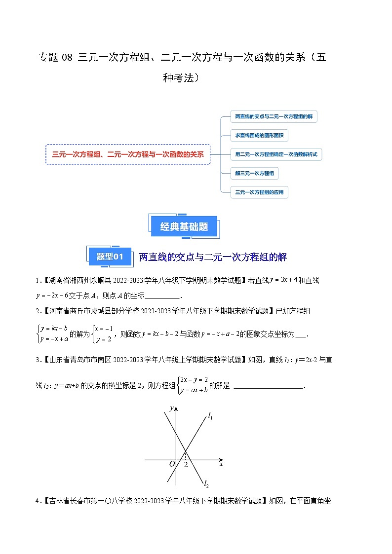 专题08 三元一次方程组、二元一次方程与一次函数的关系（五种考法）（原卷版）第1页