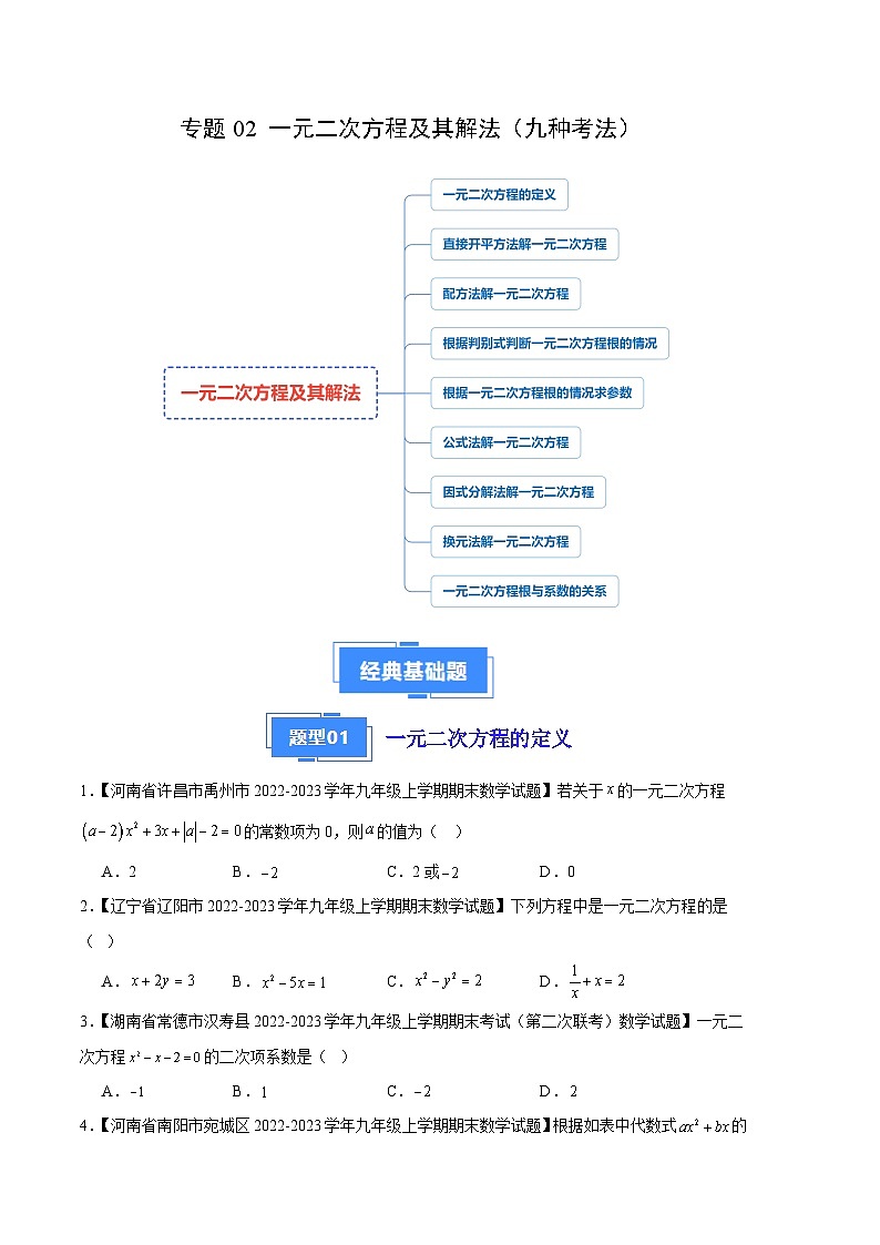 专题02 一元二次方程及其解法（九种考法）（原卷版）第1页
