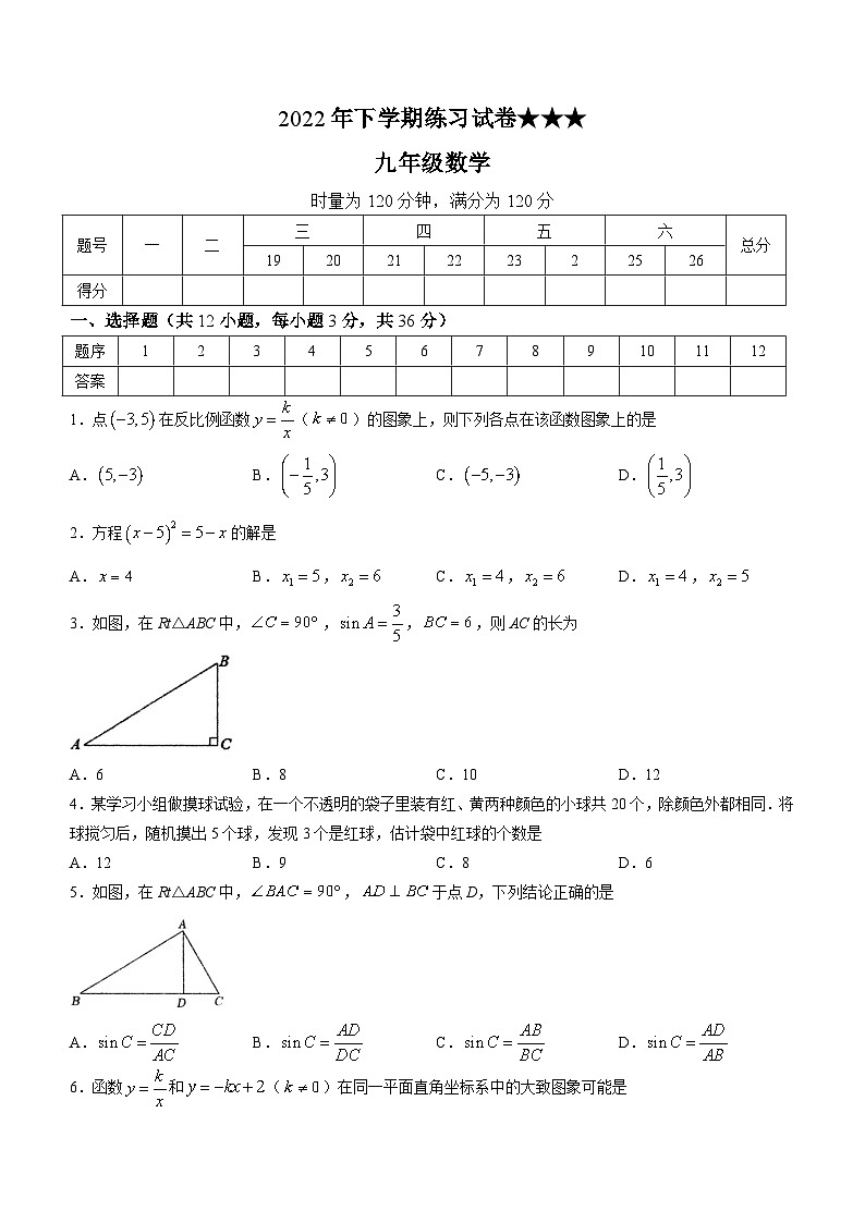 湖南省娄底市涟源市2022-2023学年九年级上学期月考数学试题第1页