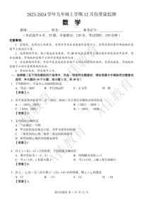 2023湖南A佳教育九年级12月月考数学试卷（教师版）