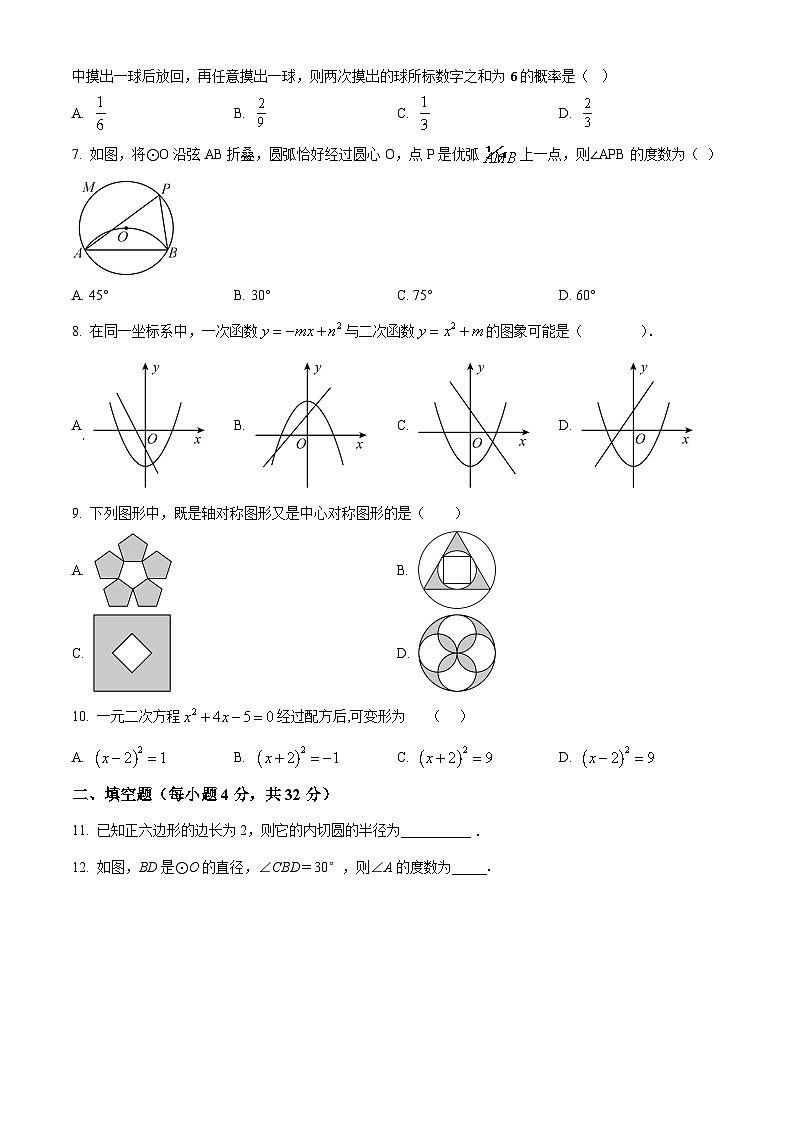 精品解析：甘肃省陇南市康县阳坝镇初级中学2021-2022学年九年级上学期期末数学试题（原卷版）02