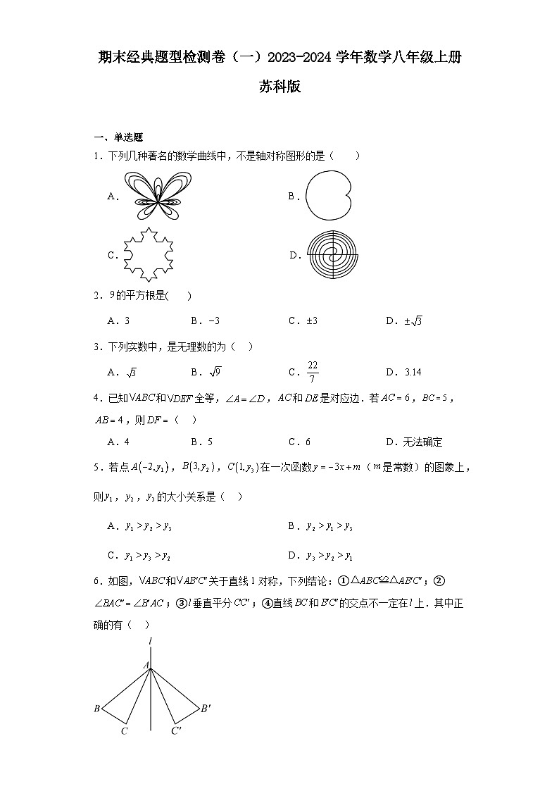 期末经典题型检测卷（一）2023-2024学年数学八年级上册苏科版01