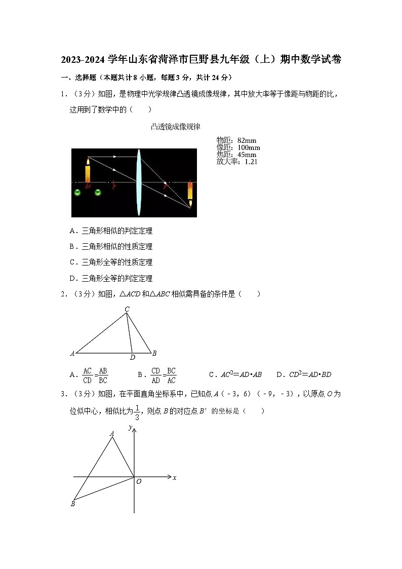 _山东省菏泽市巨野县2023-2024学年九年级上学期期中数学试卷01
