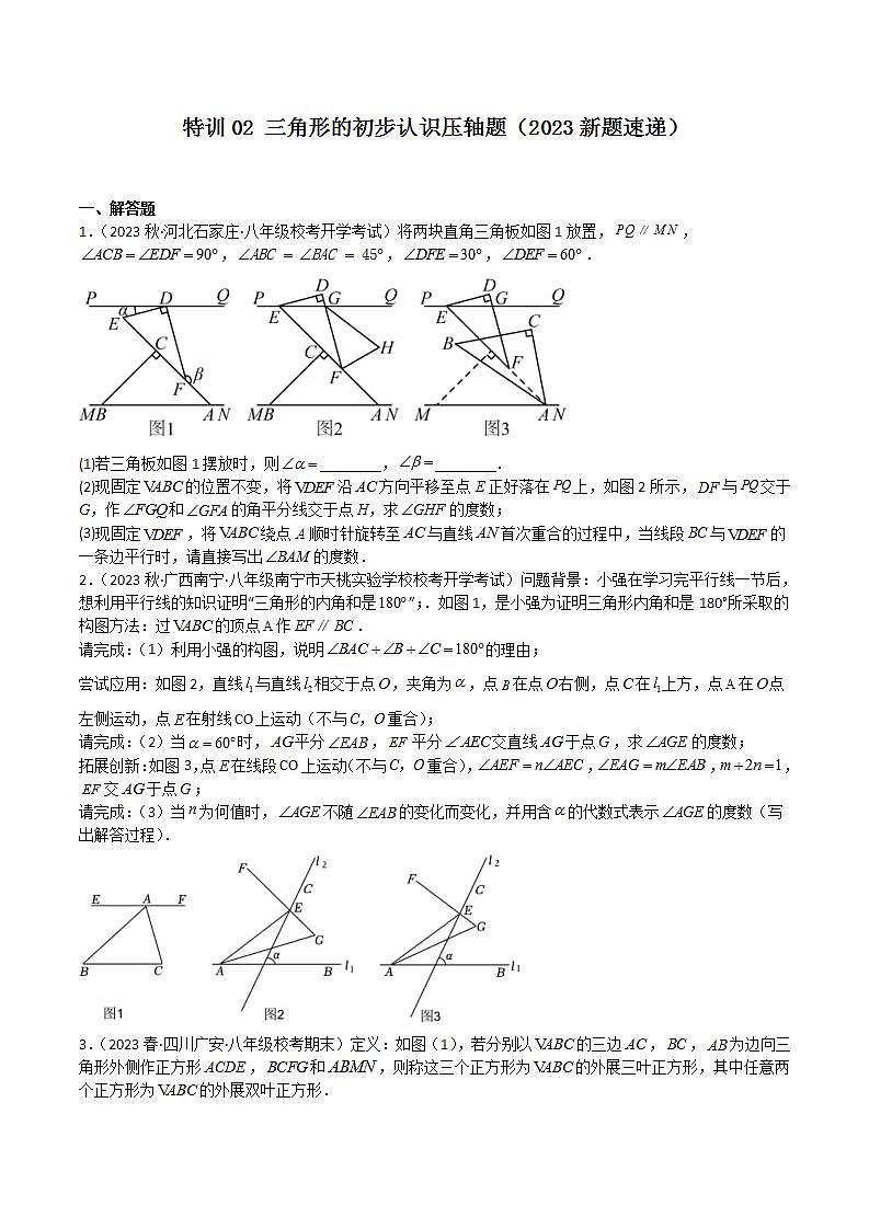 特训02 三角形的初步认识压轴题（新题速递）（原卷版）第1页