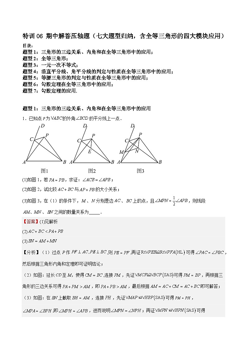 特训06 期中解答压轴题（七大题型归纳，含全等三角形的四大模块应用）（解析版）第1页