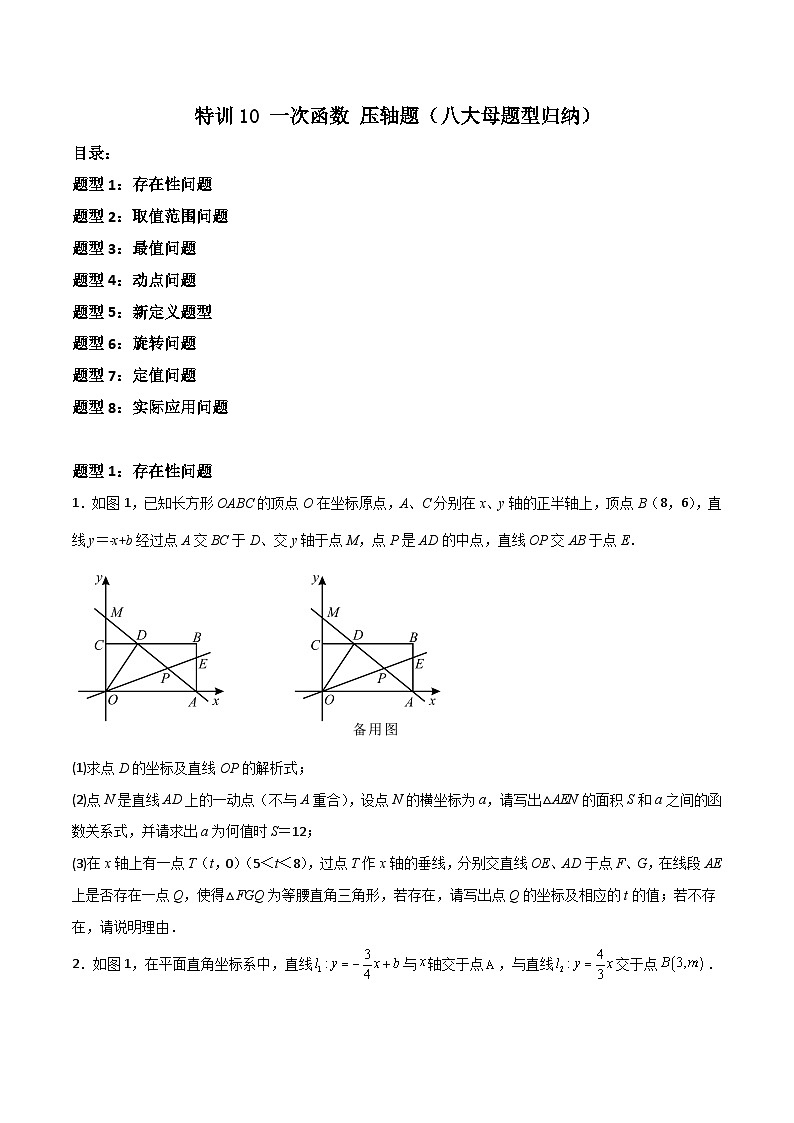 特训10 一次函数 压轴题（八大母题型归纳）（原卷版）第1页