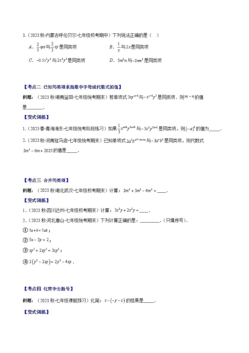 专题11 整式的加减之九大考点-【学霸满分】2023-2024学年七年级数学上册重难点专题提优训练（人教版）02