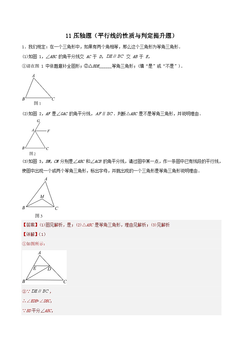 专题11 压轴题（平行线的性质与判定提升题）-2023-2024学年七年级数学上册期末选填解答压轴题必刷专题训练（华师大版）01