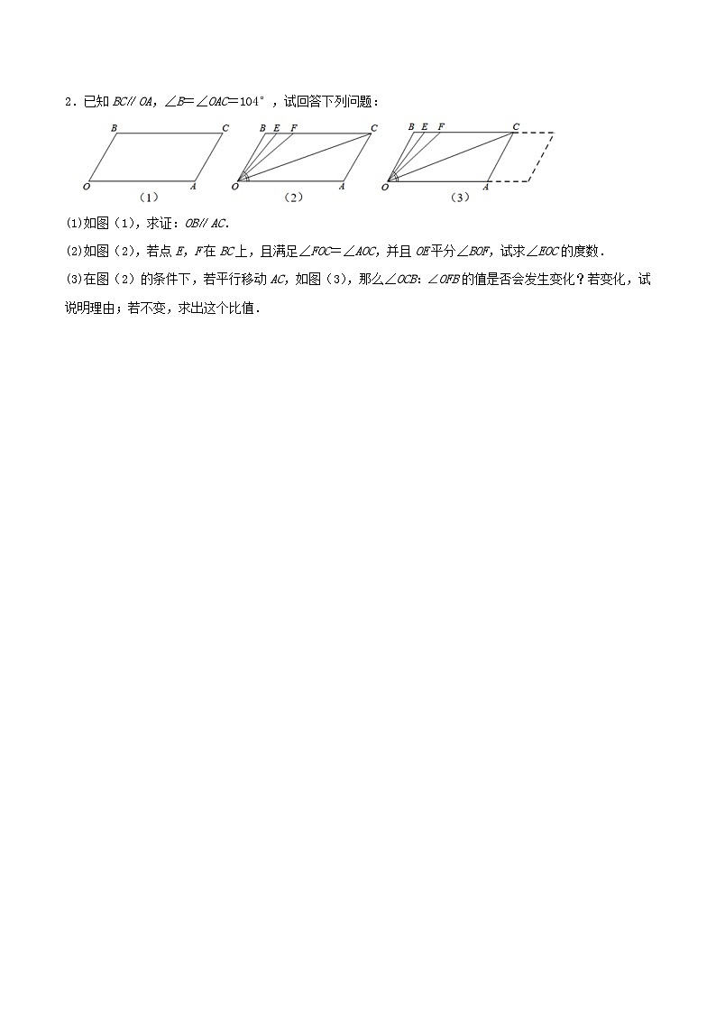专题11 压轴题（平行线的性质与判定提升题）-2023-2024学年七年级数学上册期末选填解答压轴题必刷专题训练（华师大版）02