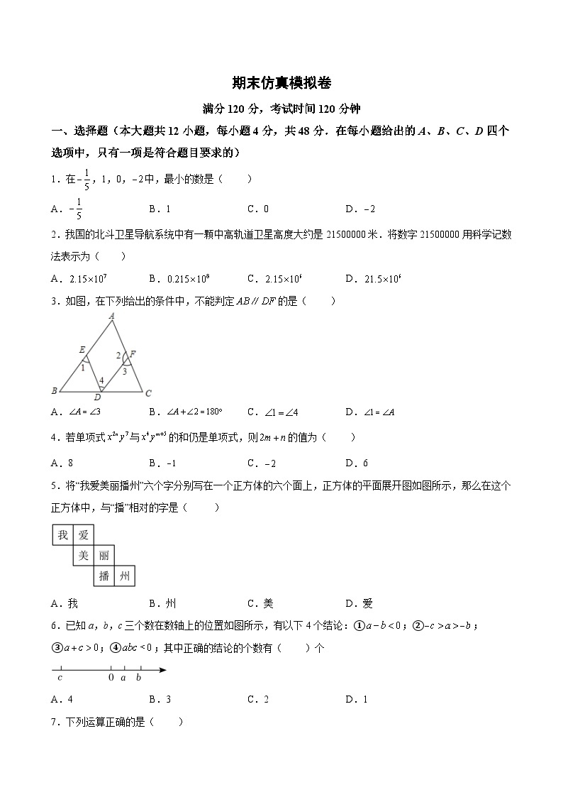 期末仿真模拟卷-2023-2024学年七年级数学上册期末选填解答压轴题必刷专题训练（华师大版）01