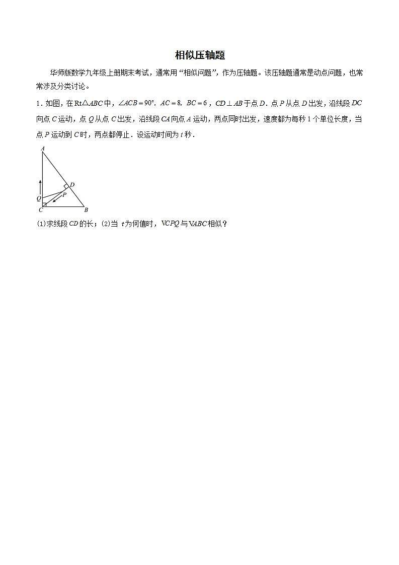专题05 相似压轴题-2023-2024学年九年级数学上册期末选填解答压轴题必刷专题训练（华师大版）01