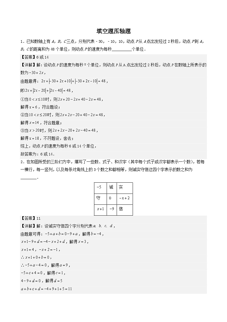 必刷题型08 填空题压轴题-2023-2024学年七年级数学下册期末解答压轴题必刷专题训练（华师大版）01