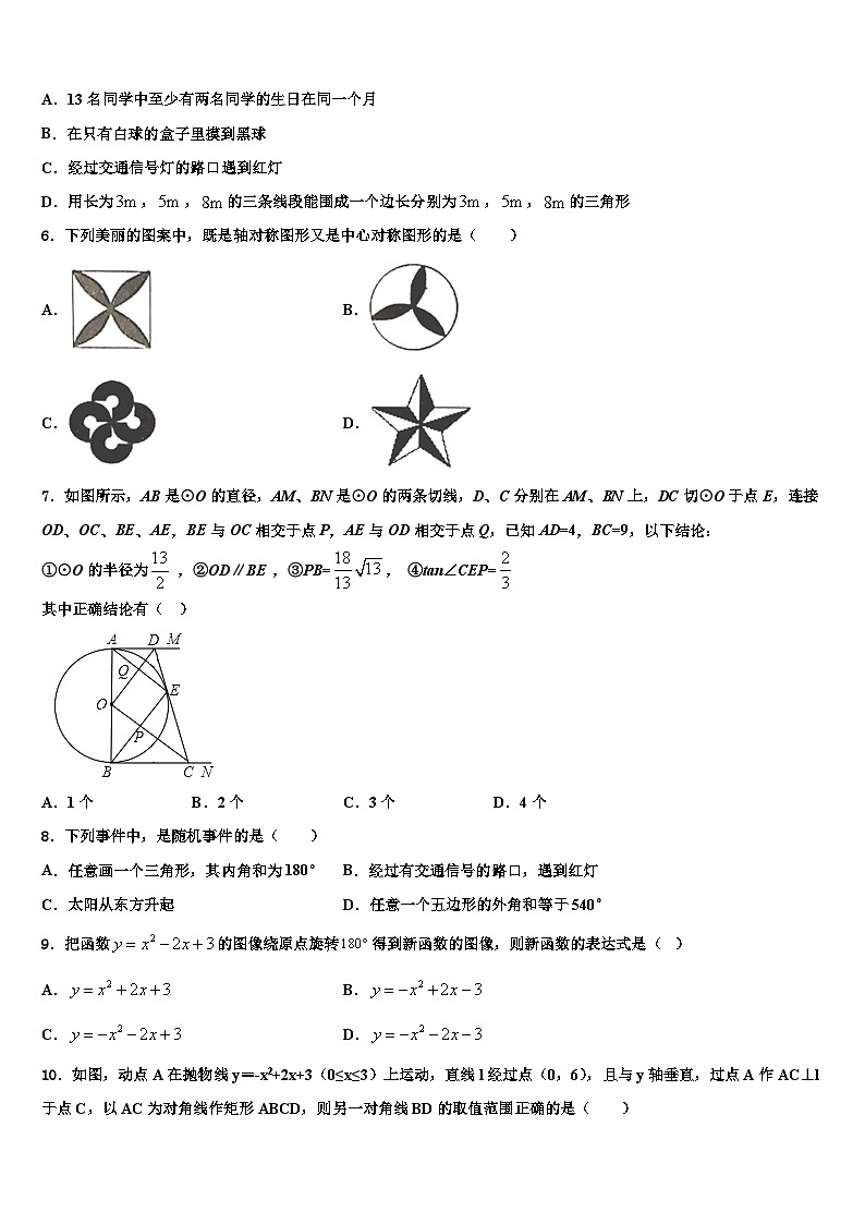 广东省中学2023-2024学年九年级数学第一学期期末模拟试题第2页