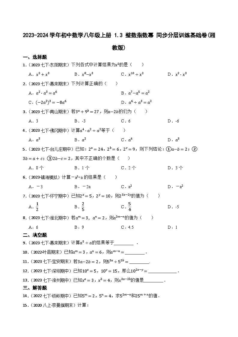 【课时练】(湘教版) 2023-2024学年初中数学八年级上册 1.3 整数指数幂 同步分层训练基础卷(学生版)第1页