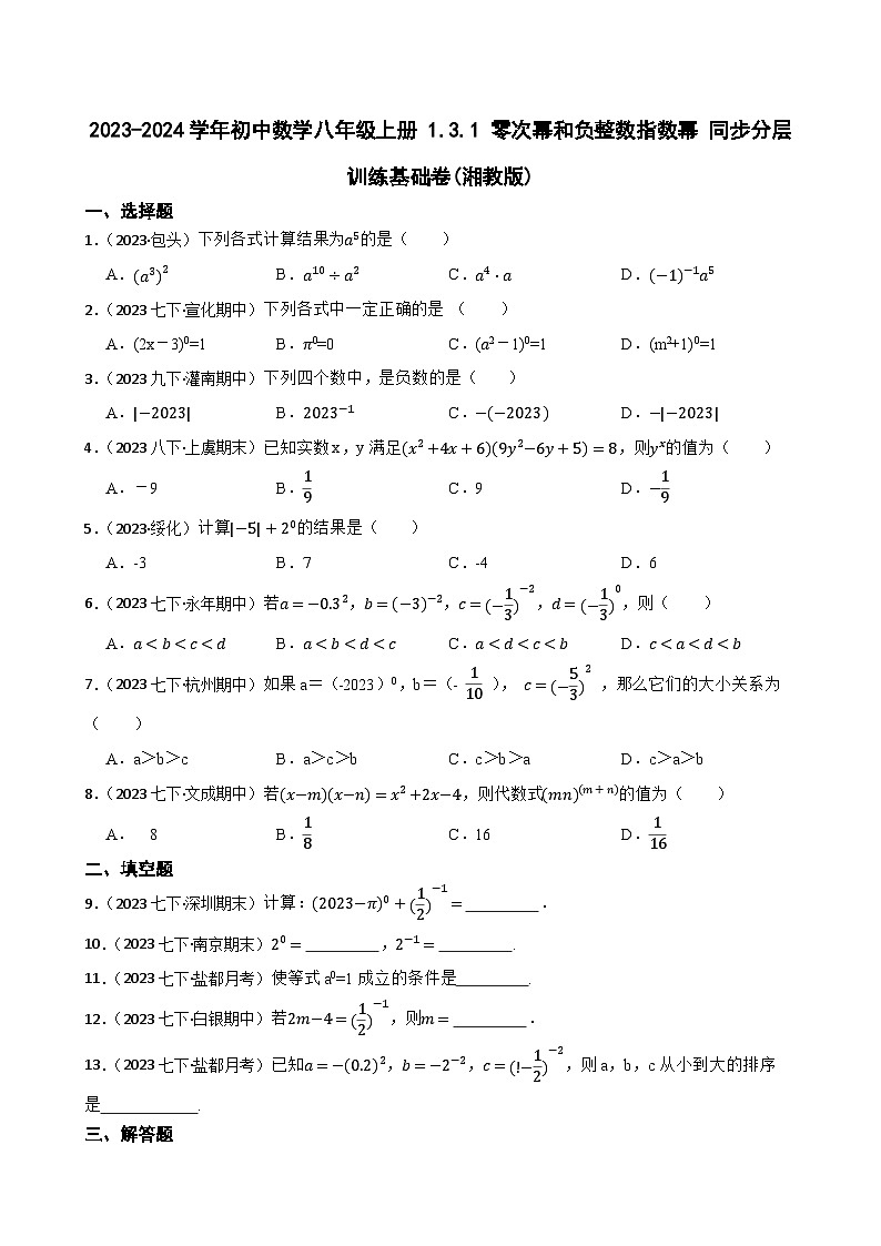 【课时练】(湘教版) 2023-2024学年初中数学八年级上册 1.3.1 零次幂和负整数指数幂 同步分层训练基础卷(学生版)第1页