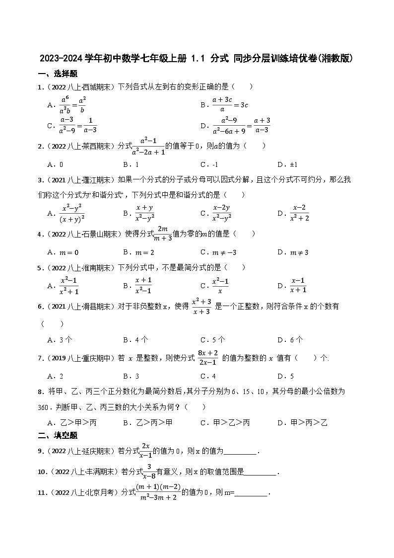 【课时练】(湘教版) 2023-2024学年初中数学八年级上册 1.1 分式 同步分层训练培优卷01