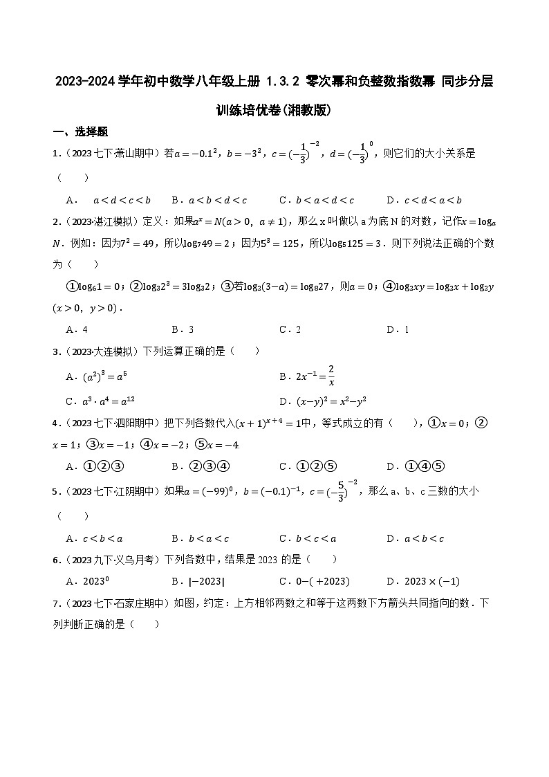 【课时练】(湘教版) 2023-2024学年初中数学八年级上册 1.3.2 零次幂和负整数指数幂 同步分层训练培优卷(学生版)第1页