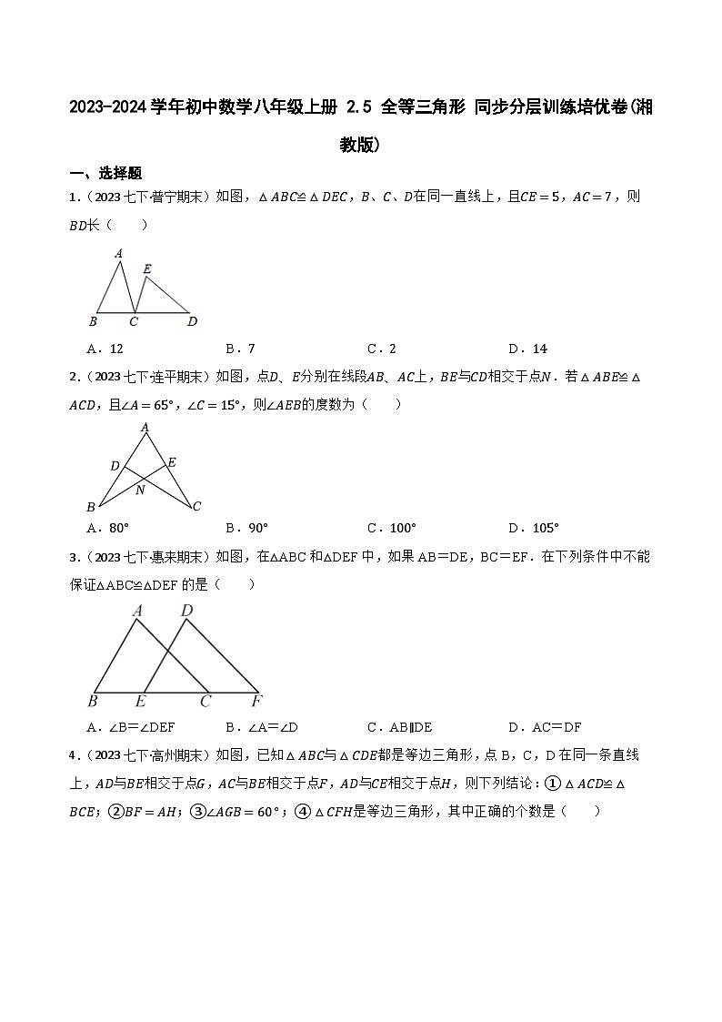 【课时练】(湘教版) 2023-2024学年初中数学八年级上册 2.5 全等三角形 同步分层训练培优卷(学生版)第1页