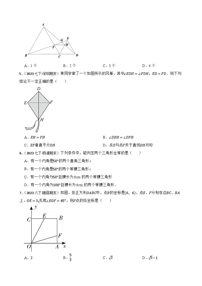 【课时练】(湘教版) 2023-2024学年初中数学八年级上册 2.5 全等三角形 同步分层训练培优卷(学生版)第2页