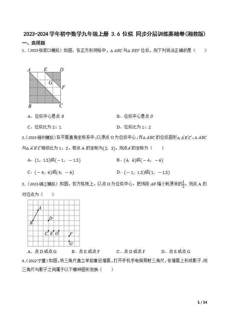 【课时练】(湘教版) 2023-2024学年初中数学九年级上册 3.6 位似 同步分层训练基础卷01