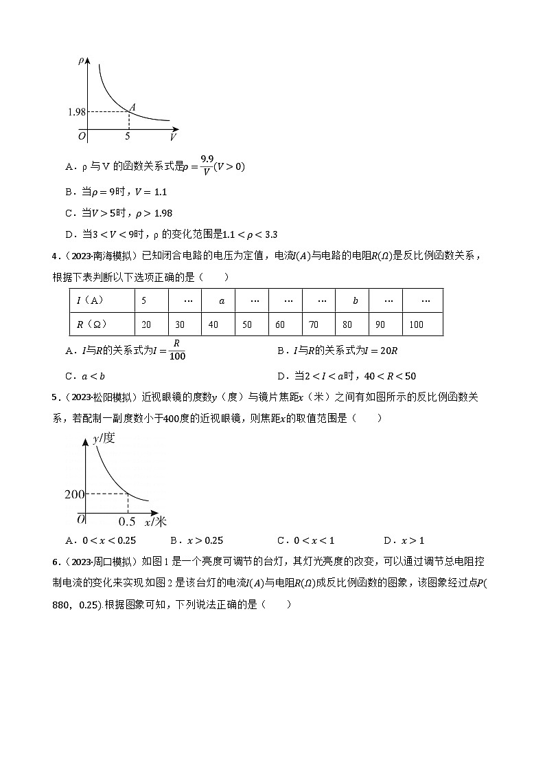 【课时练】(湘教版) 2023-2024学年初中数学九年级上册 1.3 反比例函数的应用 同步分层训练培优卷02