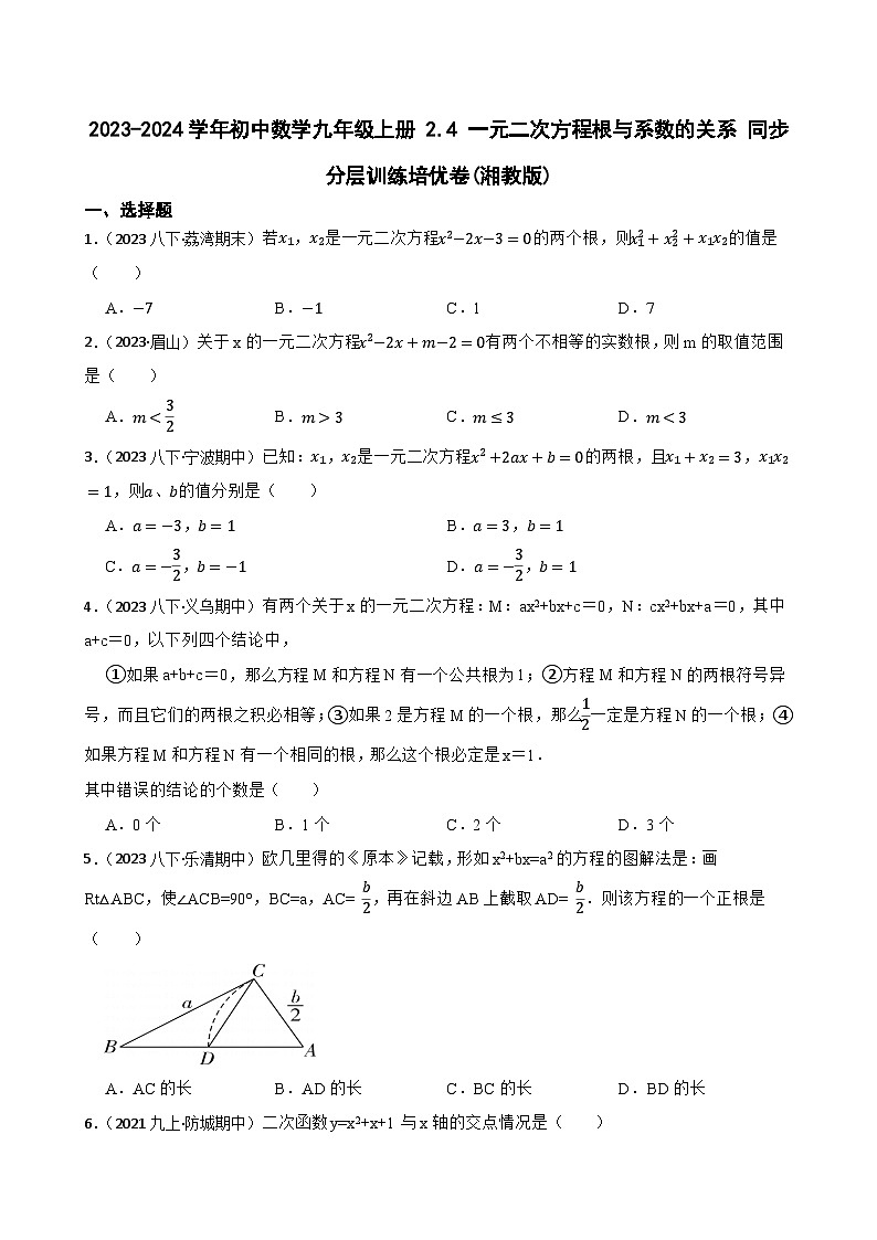 【课时练】(湘教版) 2023-2024学年初中数学九年级上册 2.4 一元二次方程根与系数的关系 同步分层训练培优卷01