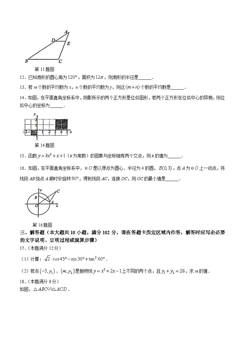 江苏省泰州市兴化市2023-2024学年九年级上学期12月月考数学试题第3页