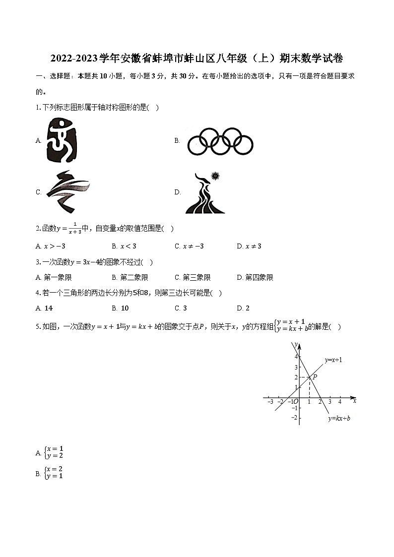 2022-2023学年安徽省蚌埠市蚌山区八年级（上）期末数学试卷（含解析）第1页