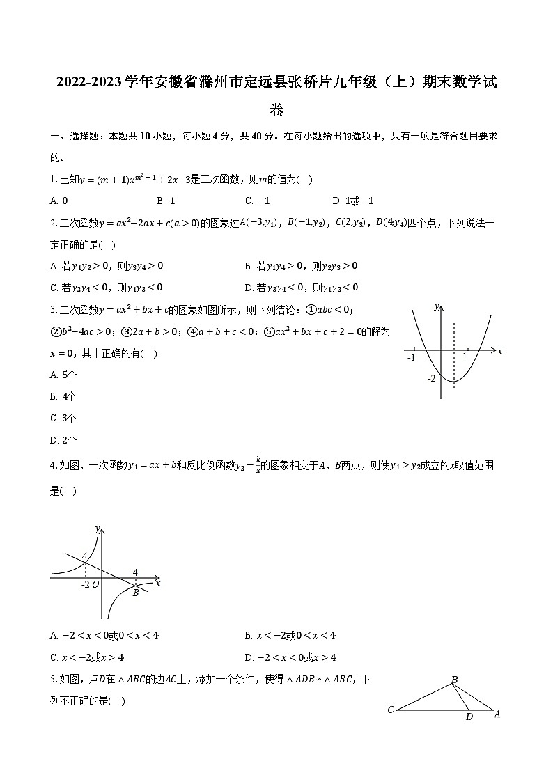 2022-2023学年安徽省滁州市定远县张桥片九年级（上）期末数学试卷（含解析）01