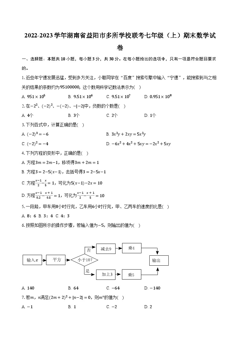 2022-2023学年湖南省益阳市多所学校联考七年级（上）期末数学试卷（含解析）01