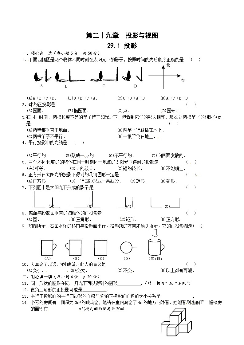 中考数学总复习资源 【同步测试】29.1投影01