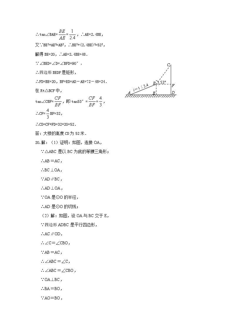 2021年安徽省阜阳市阜南县中考模拟数学答案03