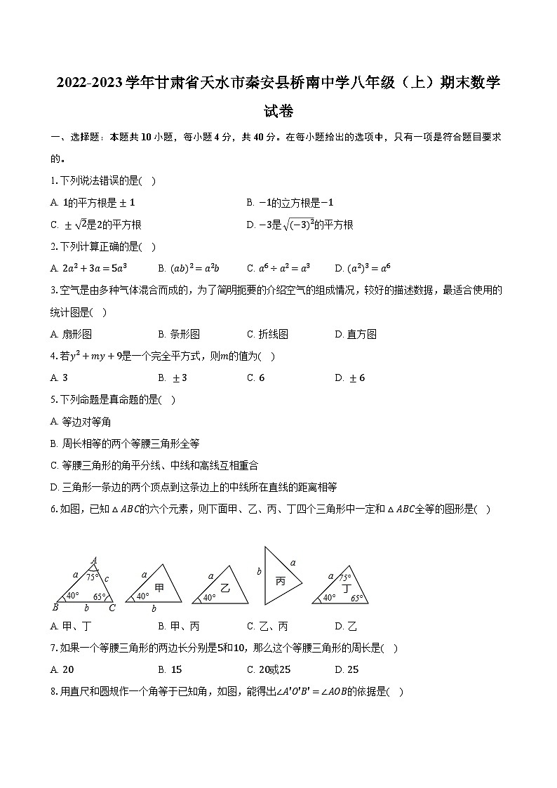 2022-2023学年甘肃省天水市秦安县桥南中学八年级（上）期末数学试卷（含解析）第1页