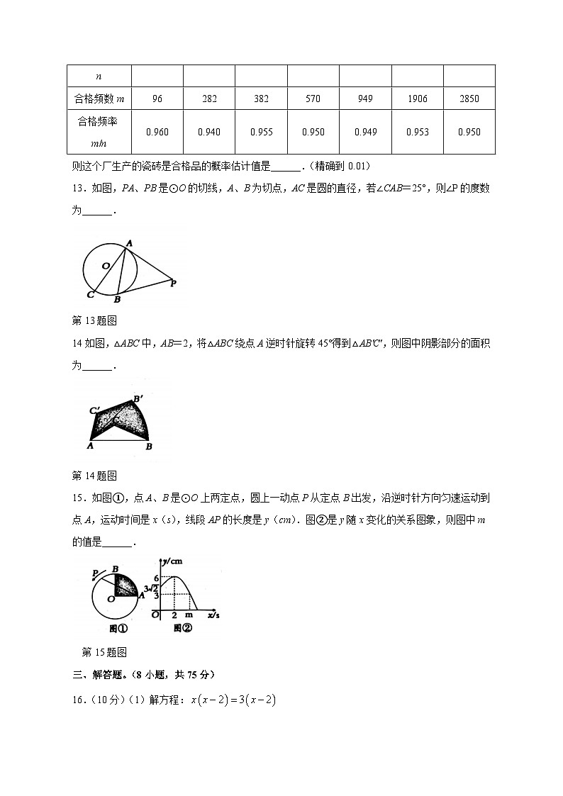 河南省驻马店市正阳县2023-2024学年九年级上学期12月月考数学模拟试题（含答案）第3页