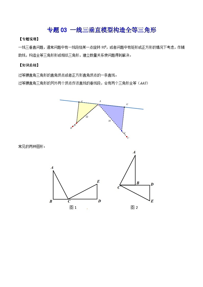 中考数学二轮培优复习《几何模型》专题03 一线三垂直模型构造全等三角形（教师版） 第1页