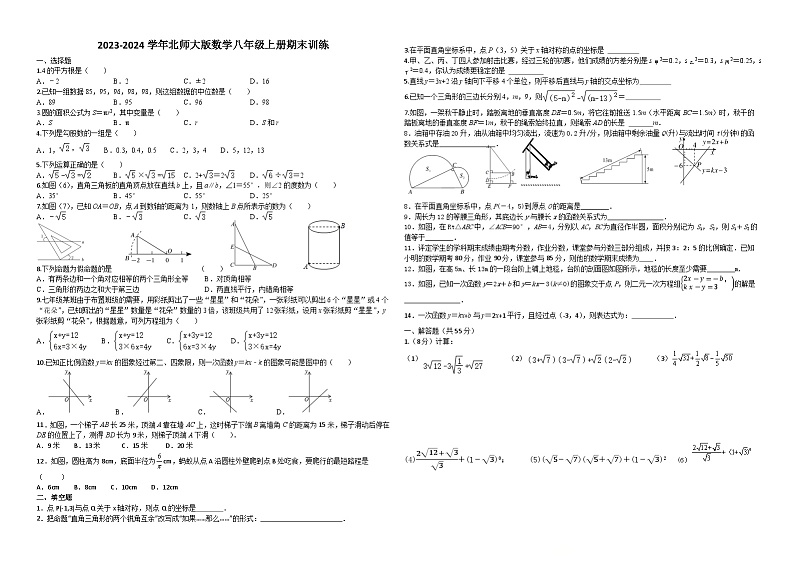 2023-2024学年北师大版数学八年级上册期末训练01