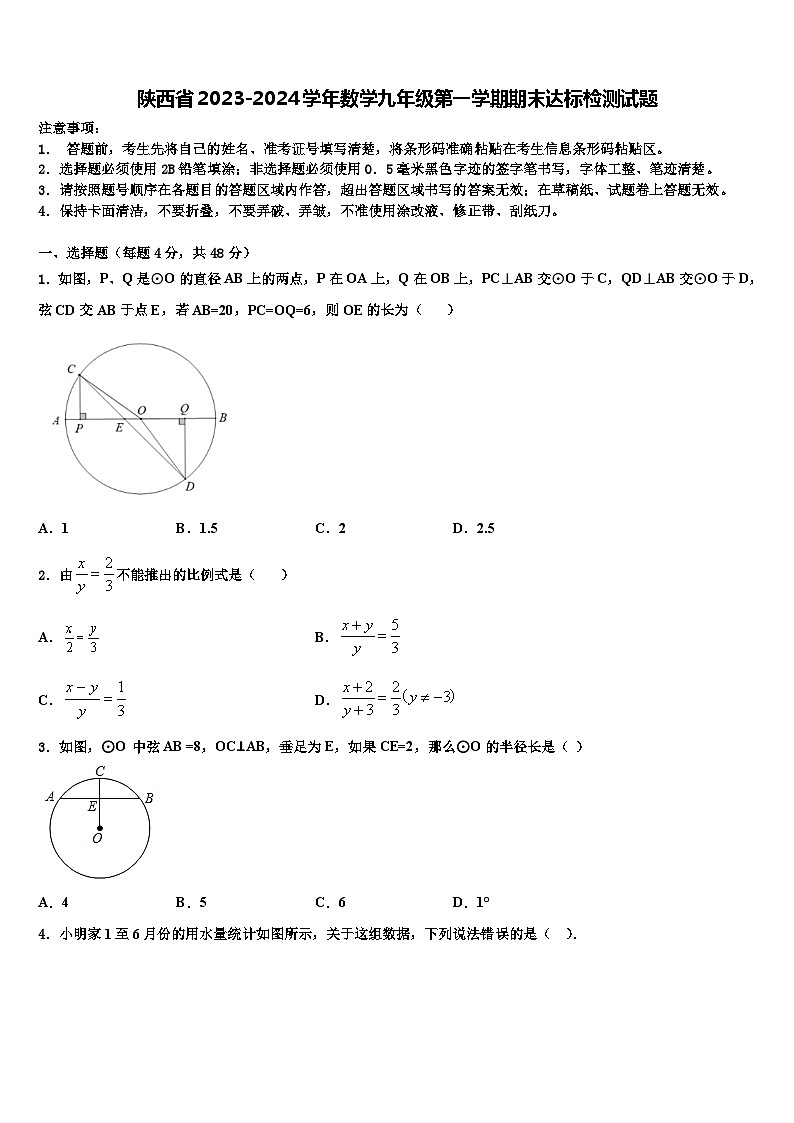 陕西省2023-2024学年数学九年级第一学期期末达标检测试题第1页