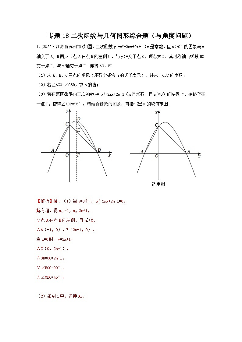 专题18 二次函数与几何图形综合题（与角度问题）（解析版）第1页