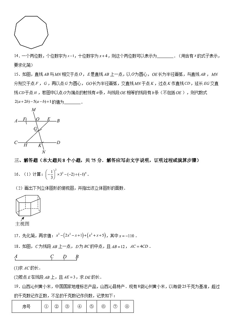 2023-2024学年山西省晋城市第十中学校七年级上册月考数学试题（含解析）03