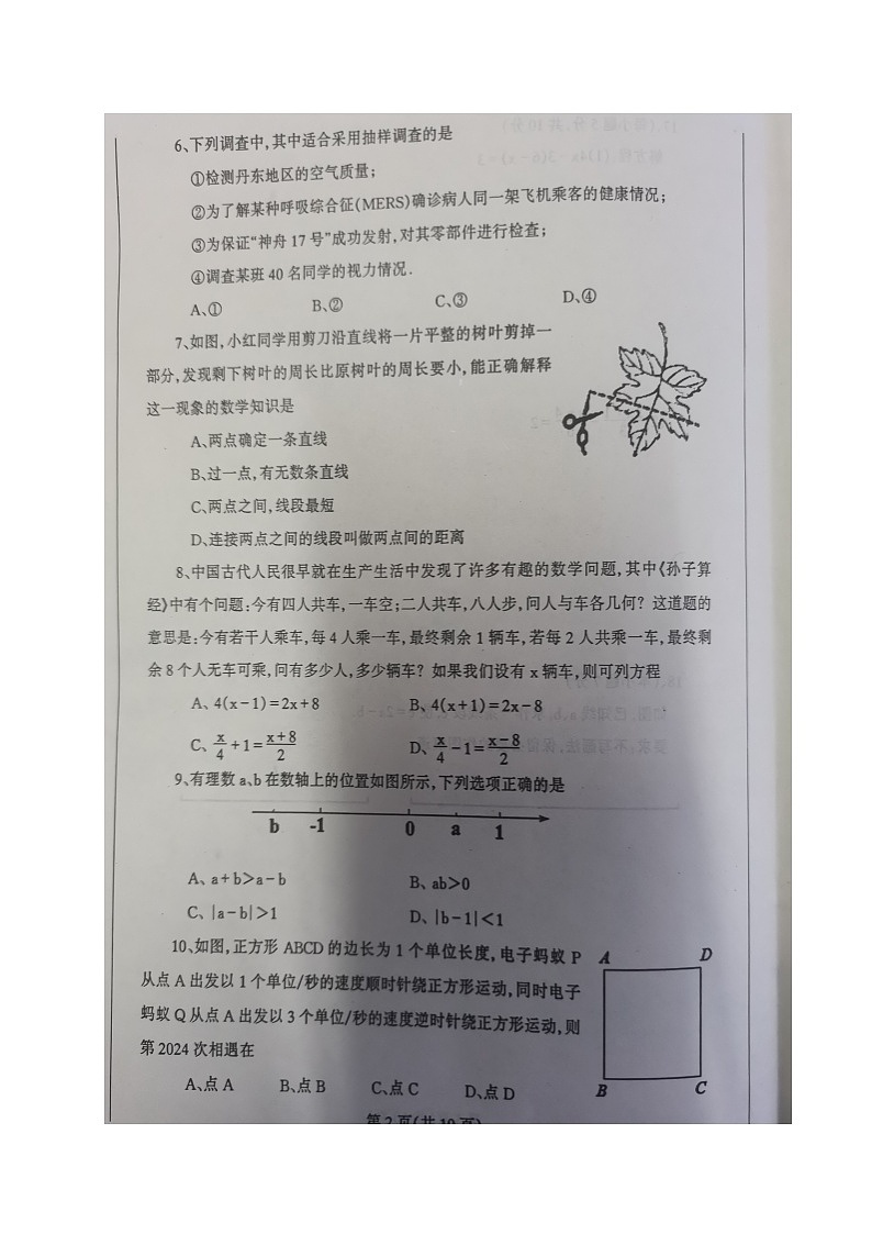 辽宁省丹东市凤城市2023-2024学年七年级上学期期末考试数学试题02